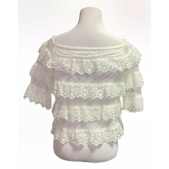 Vntg NWT Express 90s Y2K‎ White Lace Sheer Lined Top Blouse XS Fairy Cottagecore - Picture 3 of 8